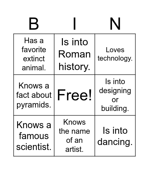 Museum Bingo Card Bingo Card