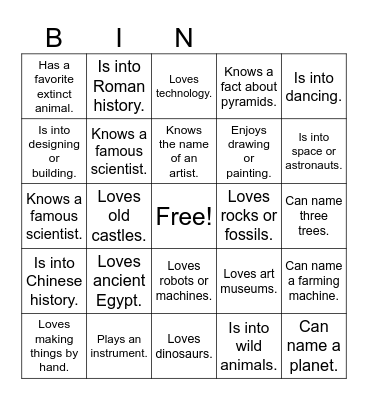 Museum Bingo Card Bingo Card