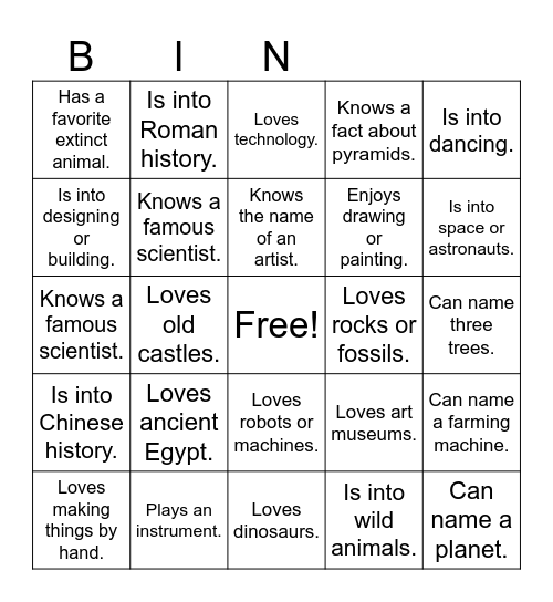 Museum Bingo Card Bingo Card