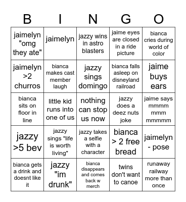 disney Bingo Card