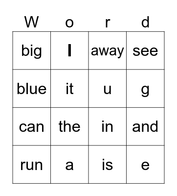 Sight Words Bingo Card