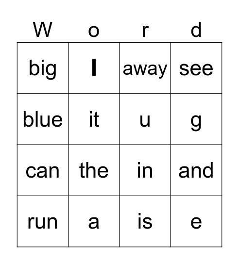 Sight Words Bingo Card