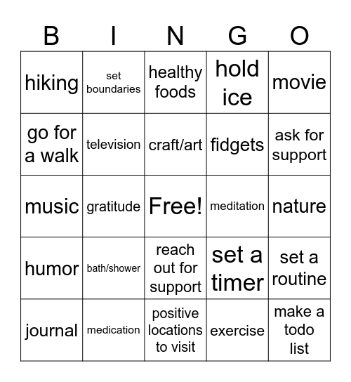 Coping Skills Bingo Card