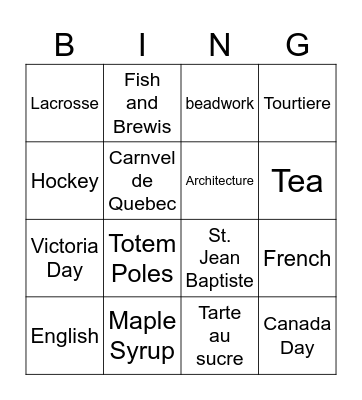 Culture of Canada Bingo Card