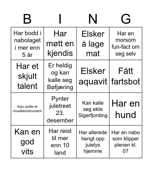 Nabolags-bingo Card