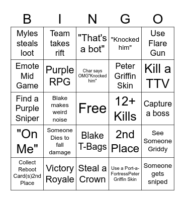 Fortnite Bingo Card