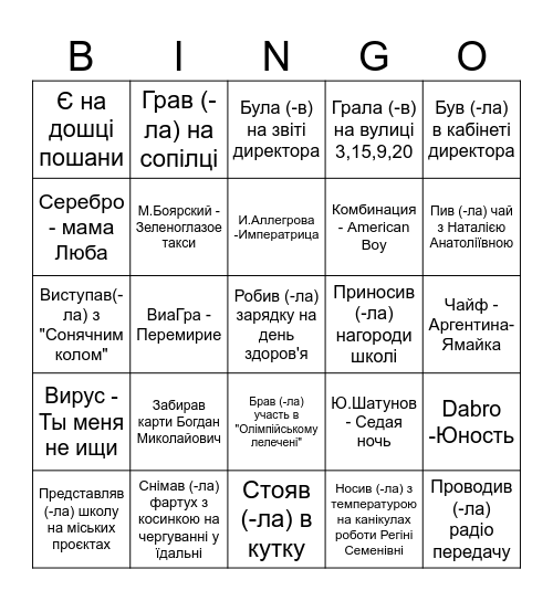 Школа-коледж №29 Bingo Card