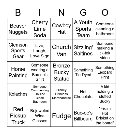 Buc-ee's Bingo Card