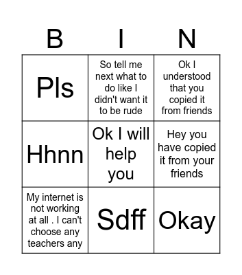 Untitled Bingo Card