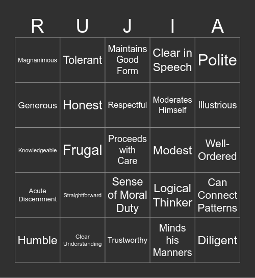 True Gentleman Bingo V1 Bingo Card