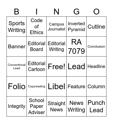 CAMPUS JOURNALISM BINGO Card