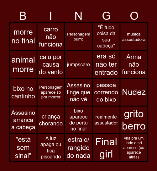 bingo de curtas de terror Bingo Card