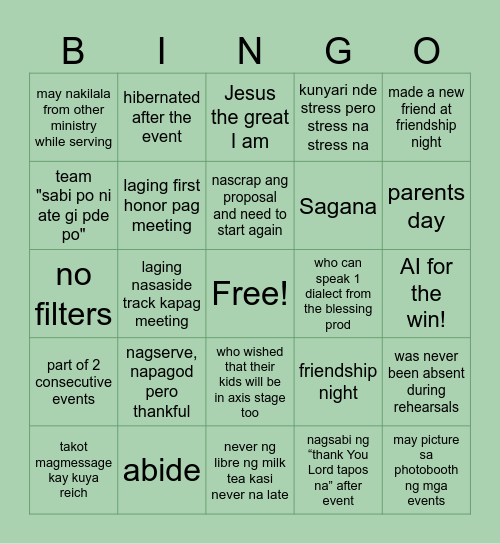 Creatives Thanksgiving Bingo Card