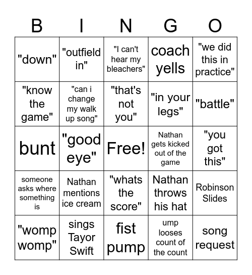 Gator 11u Bingo Card