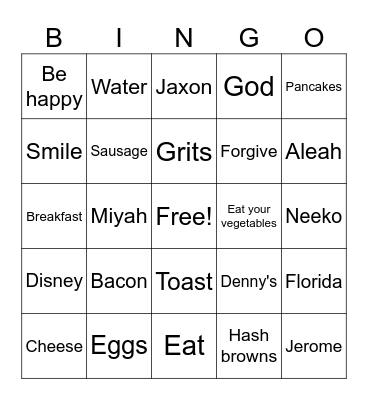 Family Time Bingo Card