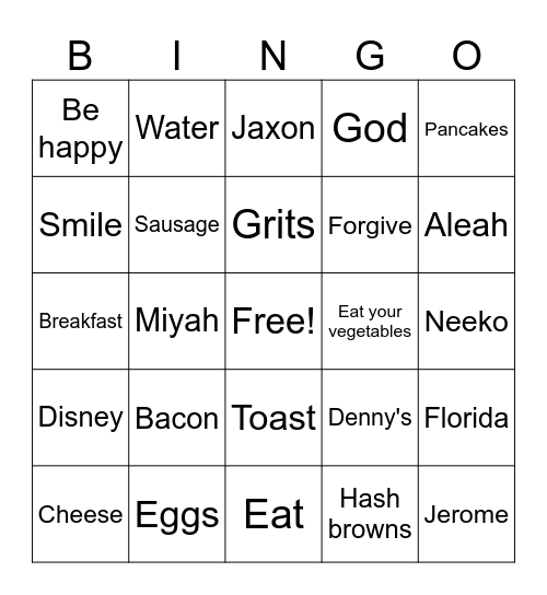 Family Time Bingo Card