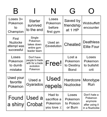 Nuzlocke Bingo Card