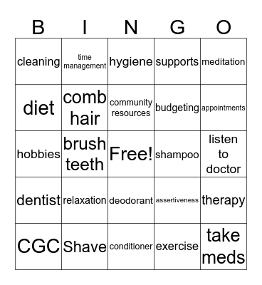 Self Care Bingo Card