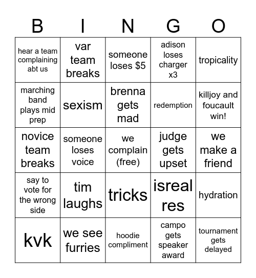 NPDI bingo Card