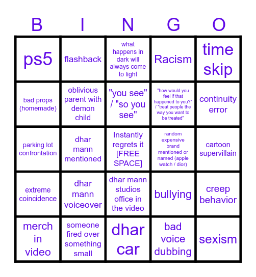 Dhar Mann Bingo v3 Bingo Card