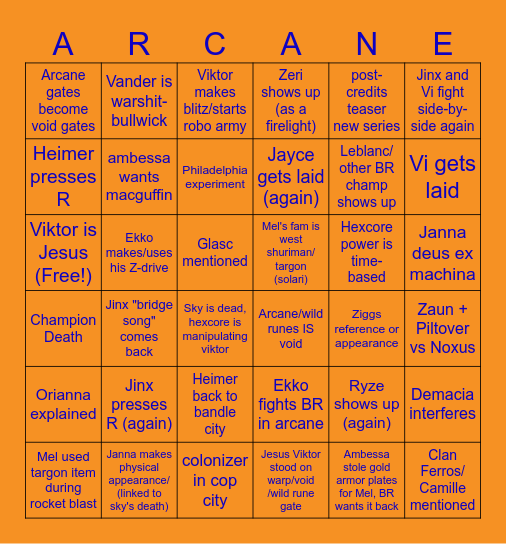 arcane s2 Bingo Card