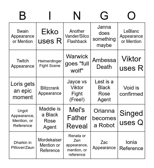 Arcane Act 3 Bingo Card