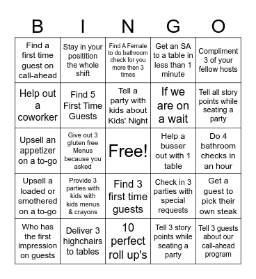 Host Stand Bingo! Bingo Card