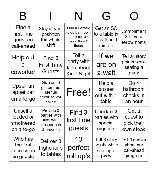 Host Stand Bingo! Bingo Card