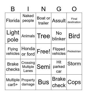 Road rage bingo Card