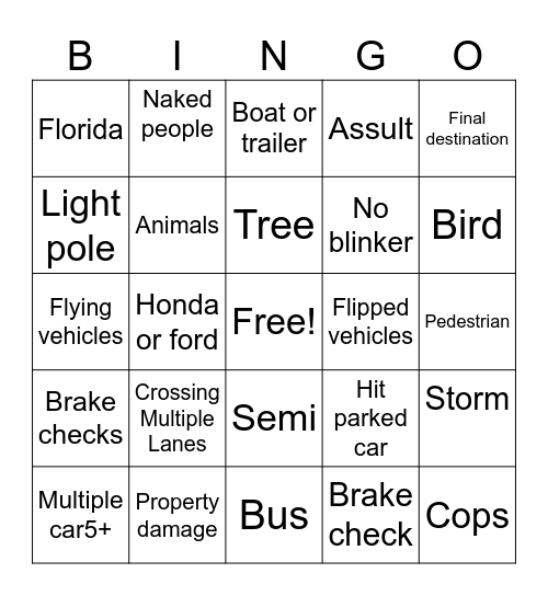 Road rage bingo Card