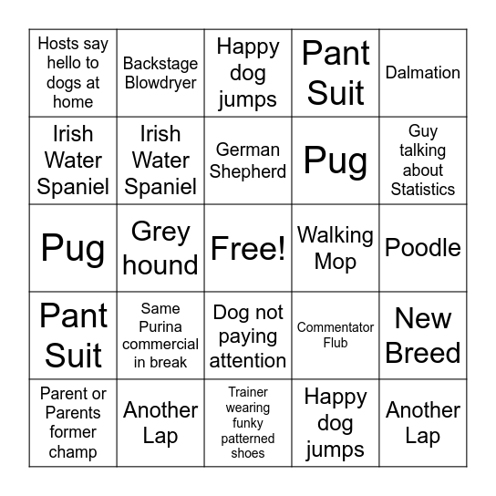 National Dog Show Bingo Card