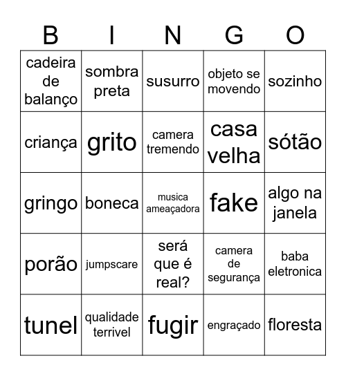 bingo video de terror Bingo Card