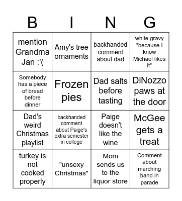 Weides Family Bingo Card