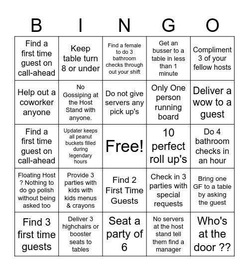 Host Stand Bingo! Bingo Card