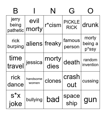 rick and morty Bingo Card