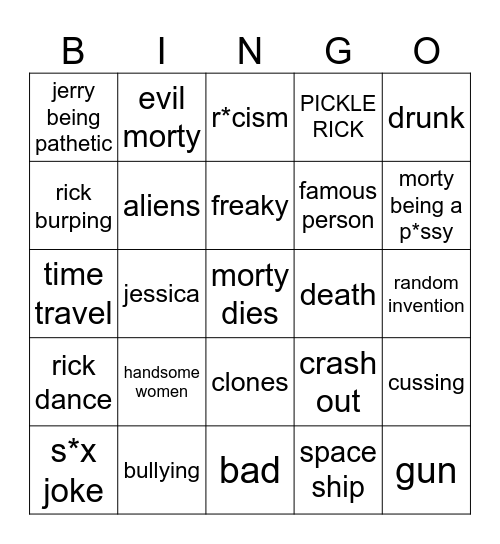 rick and morty Bingo Card