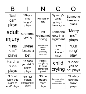 Grandma's wedding Bingo Card