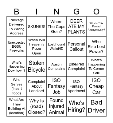 BG BINGO Card