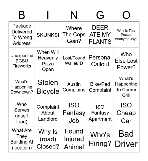 BG BINGO Card