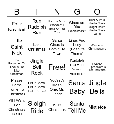 Christmas Carol  Card ONE Bingo Card