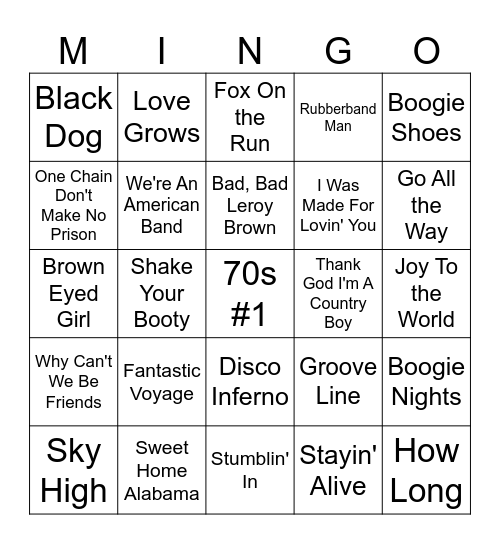 70s #1 Bingo Card