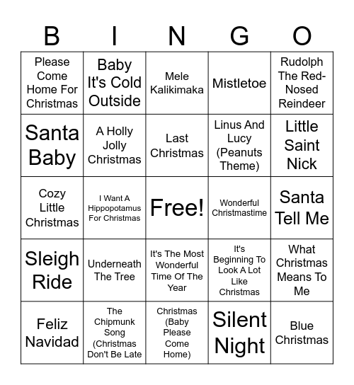 Christmas Carol Bingo Card