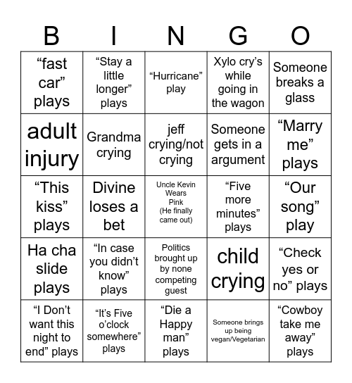 Grandma's wedding Bingo Card