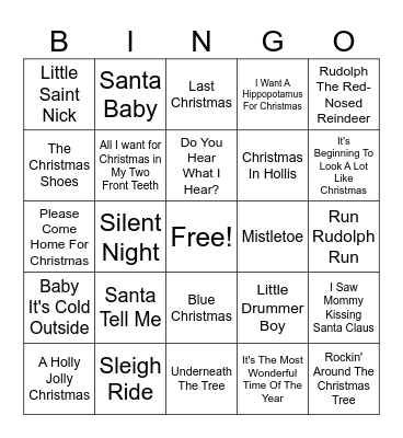Christmas Carol Bingo Card
