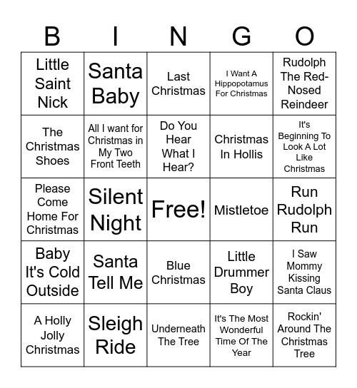 Christmas Carol Bingo Card