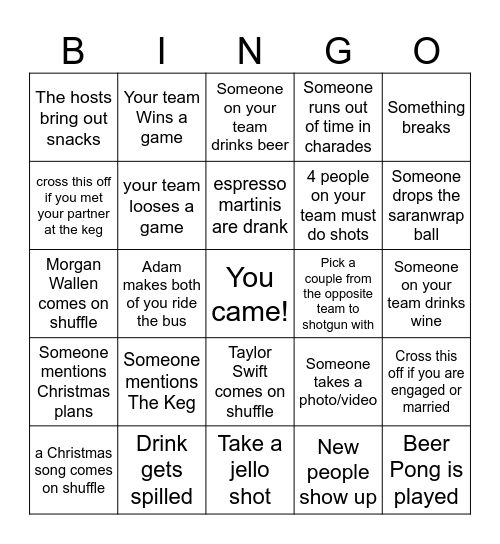 Game Night Bingo Card