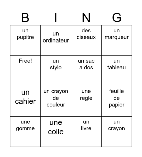 Les classe d'objets Bingo Card