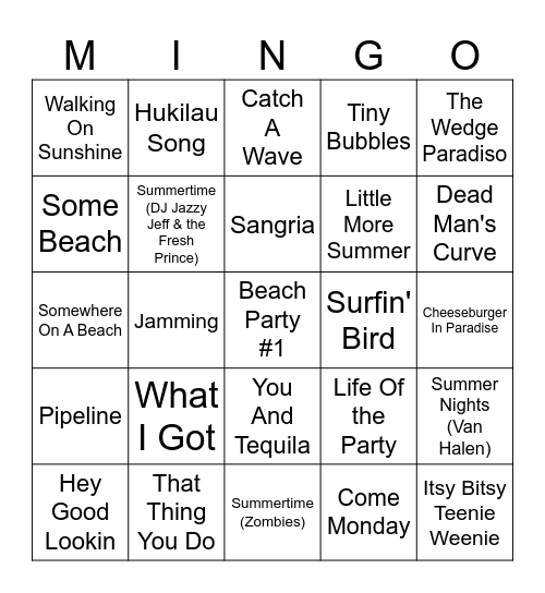 Beach Party #1 Bingo Card