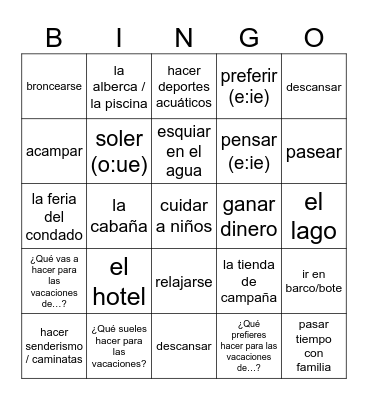 Mi Rutina del Verano Bingo Card