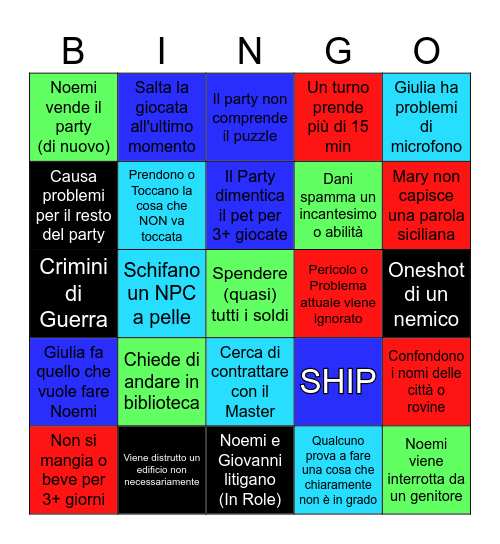 Bingo Disagio Bingo Card